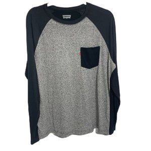 Levi's Large Men's T-Shirt Grey with Black Sleeves and Black Pocket